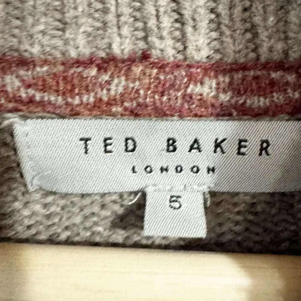 Ted Baker‎ Button Front Jowalk Cardigan Size 5 Gray Wool Cotton Grandpa academia